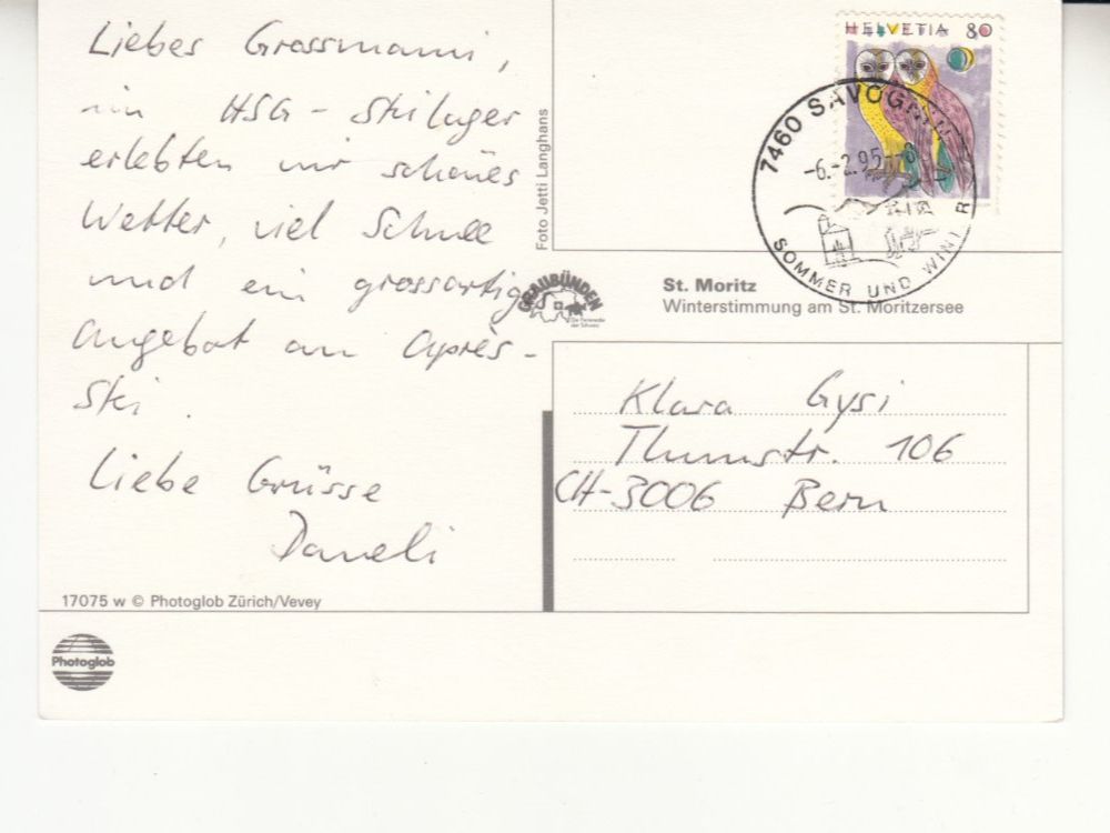 Cartoline postali: St. Moritz 1995 – Usato da Bürglen TG venduto da StampGraf 1