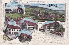 Gruss aus BACHS (Zch.) Lithographie 1903
