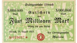 Lörrach 5 Mil.Mark 25.08.1923 VZ+-VZ++