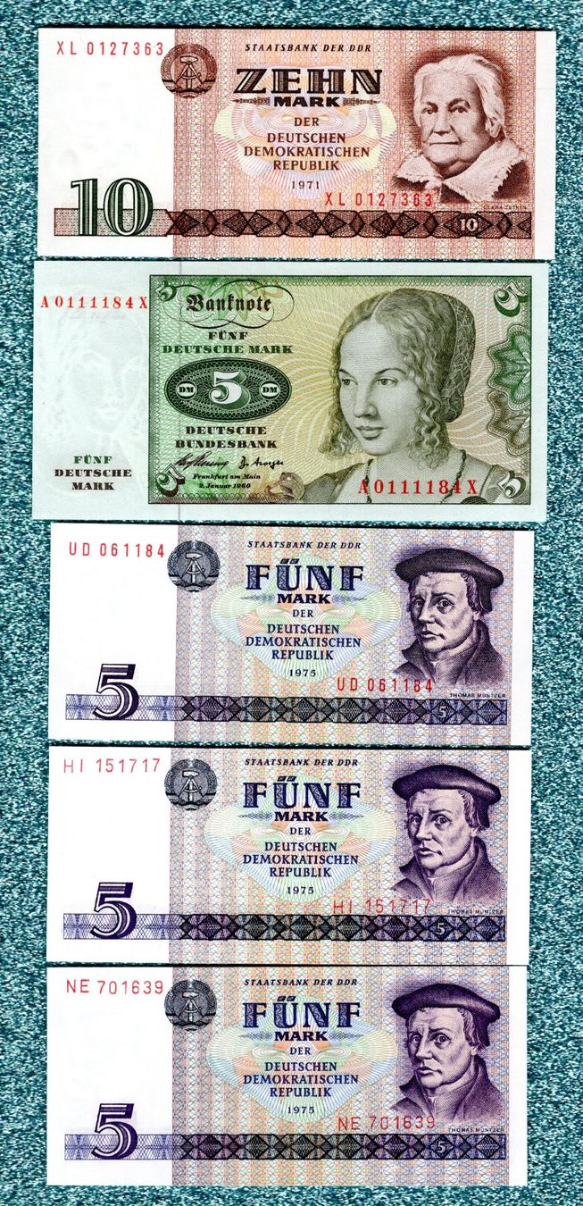Banknoten: Germany noten 5 stück UNC – Neu (gemäss Beschreibung) aus Leibstadt von baroc333
