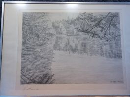 EINE ECHTE ERNST STAUB/BLEISTIFTZEICHNUNG/WALDWEIHER/THALWIL