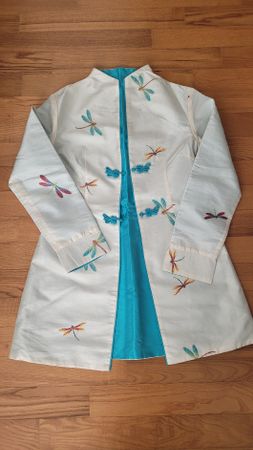 Elegant Dragonfly Embroidered Silk Jacket