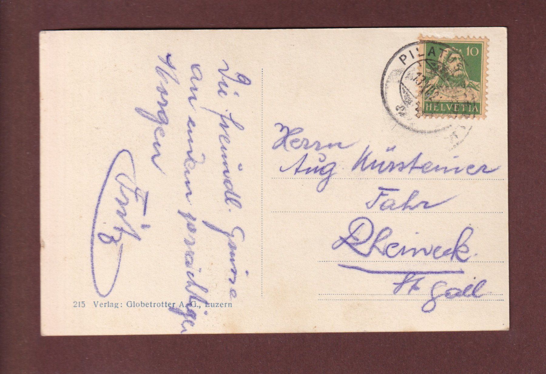 Cartes postales: PILATUS-KULM - 1921 – D'occasion à Pully par nicecards-shop 1