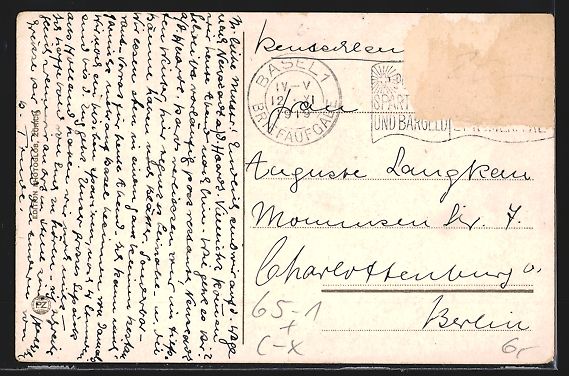 Cartoline postali: AK Basel, Stadtansicht mit Bahnhof, 1919 – Usato da Berlin venduto da bartko-reher 1