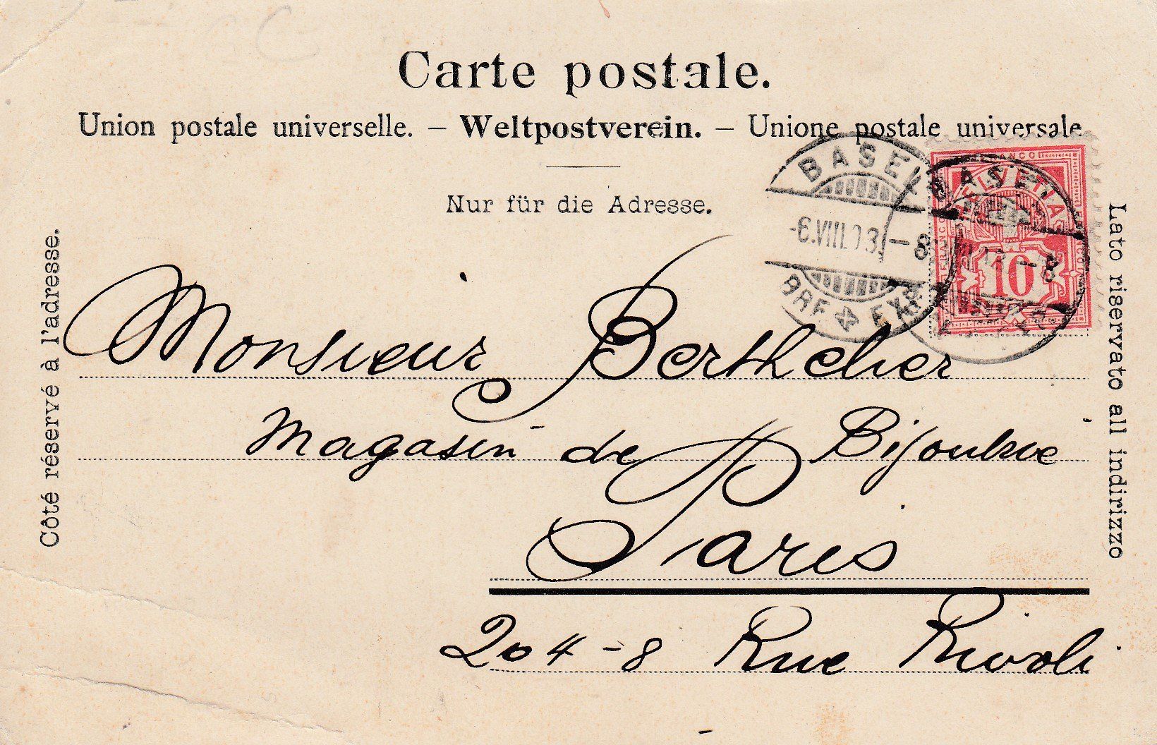 Cartoline postali: Sonceboz   BE          um  1 9 0 3 – Usato da Brig venduto da Valcards54 1