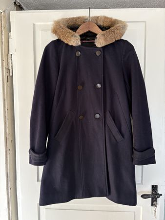 Manteau Comptoir des Cotonniers bleu marine capuche fourrure