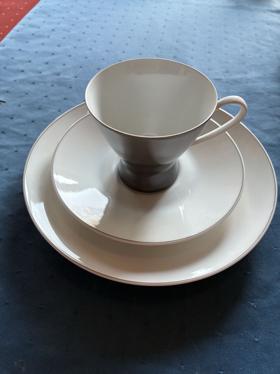 Rosenthal Set di piatti: Rosenthal modernes Kaffeeservice, Form 2000, weiss/grau – Usato da Dornach venduto da Rosengarten 1