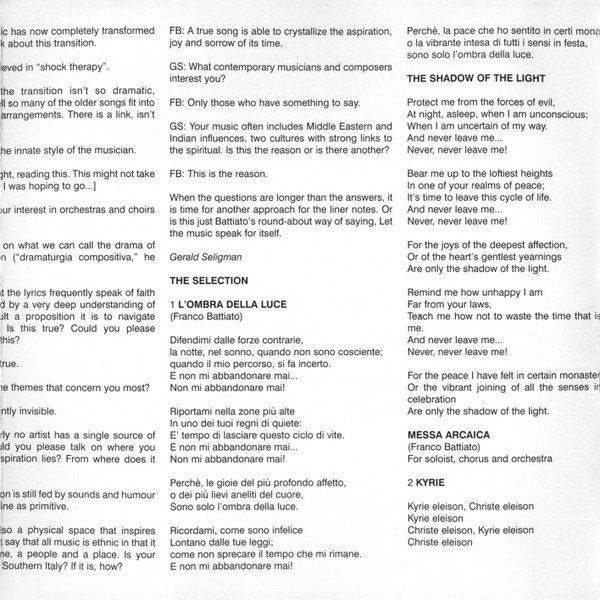 CDs: Franco Battiato, Antonio Ballista, G. Wright - Shadow, Light – D'occasion à Unterbäch par eqlut 4