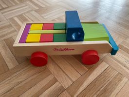 Eichhorn Holzspielzeug -Zug mit bunten  Bauklötzen