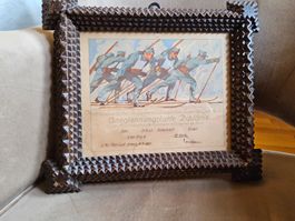 TRAMP ART gerahmtes Militärwettlauf Diplom 1934 Schweiz