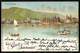 Litho Zürich, Zürich See mit Dampfer, 