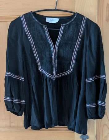 Ba&sh, schwarze Bluse, Ethnostyl, Boho, mit Stickerei, Gr.1