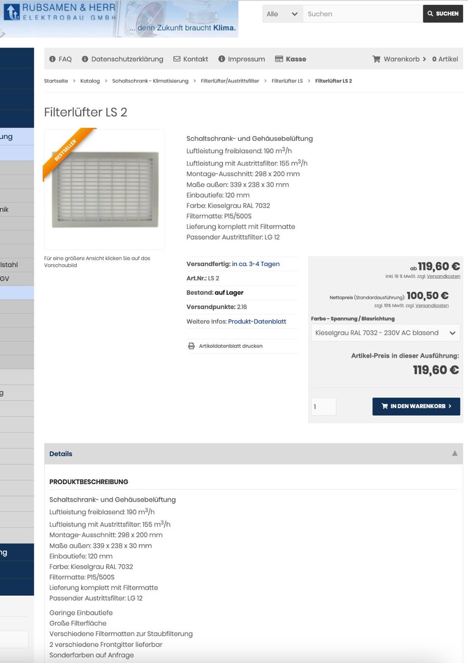 Ventilatori: Filterlüfter (Ventilator plus Filter in einem Gehäuse) BADER – Nuovo (secondo la descrizione) da Däniken SO venduto da _Pharao_ 3