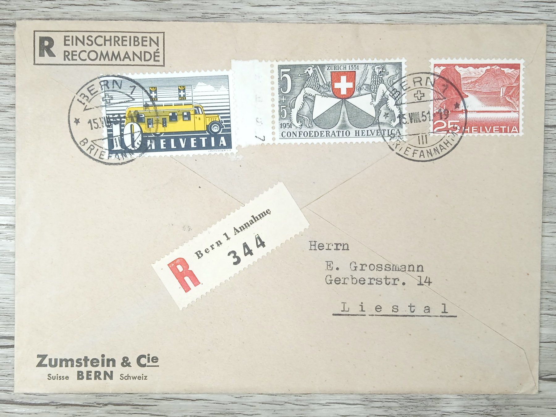 Tutti i francobolli: TR10 Enveloppe + Timbre Suisse 1951 – Usato da Cousset venduto da Patrick_Collections