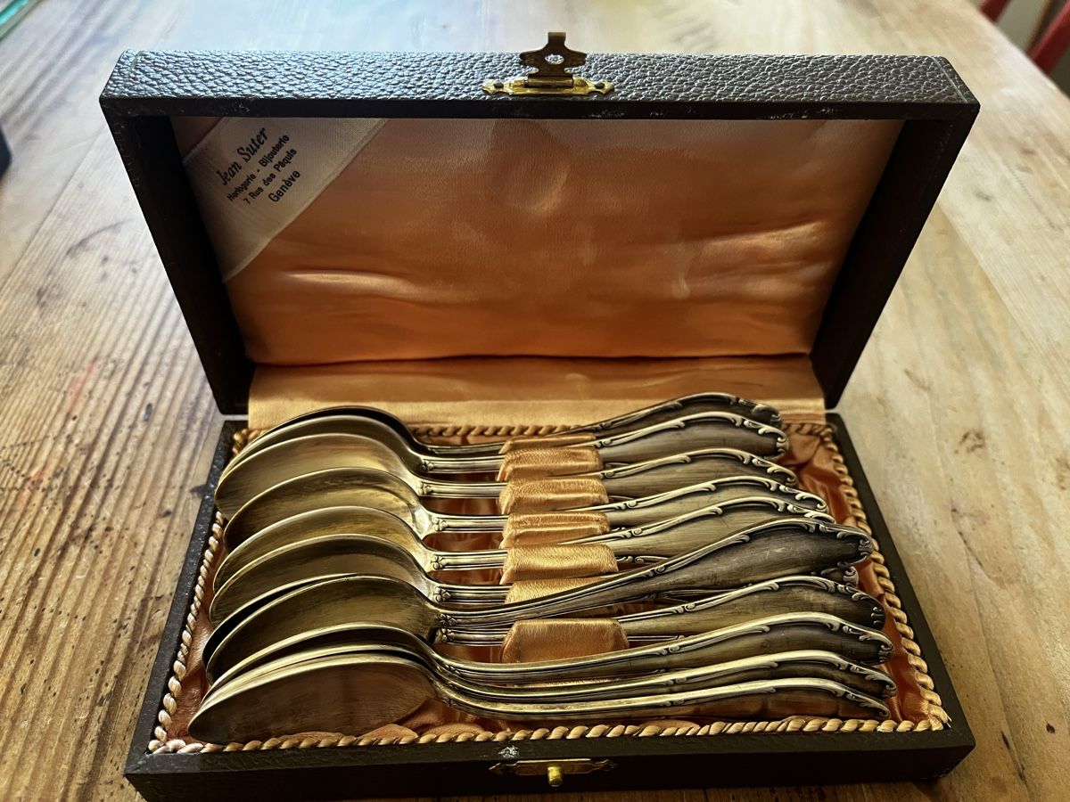 Cucchiai: Alte Wellner Silber Löffel, 11Stück, mit Etui! – Usato da Brugg AG venduto da corkycanada