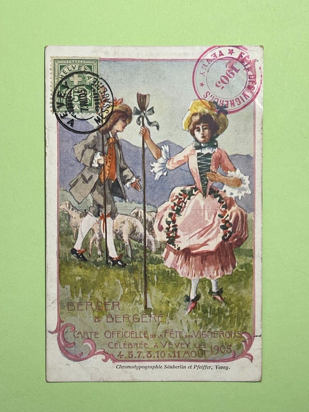 Cartoline postali: Fête des Vignerons - Vevey 1905 - Berger – Usato da Steg VS venduto da danwer74