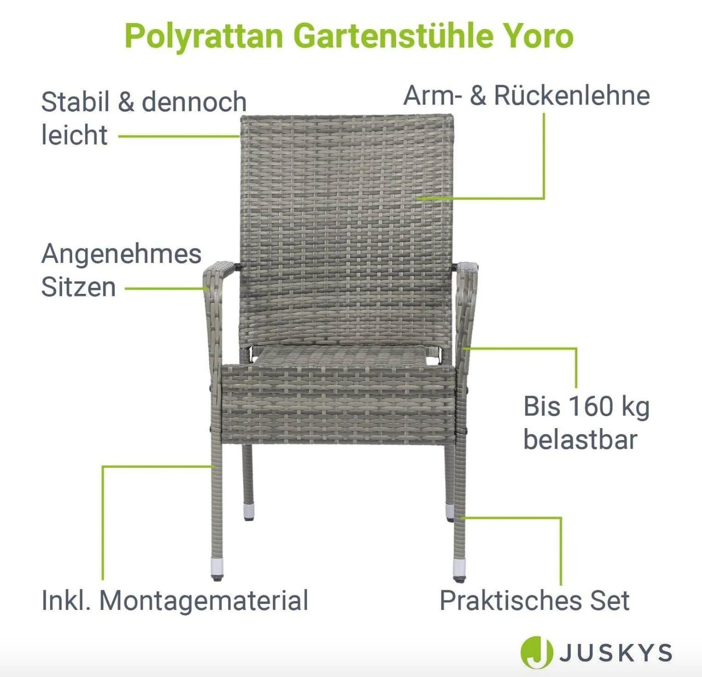 Sedie: Polyrattan Gartenstühle Yoro 4er Set Grau - Gratis Versand – Nuovo e nell'imballaggio originale da Kleinwangen venduto da meinwarenkorb.ch 2