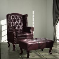 Chesterfield Sessel mit Hocker dunkelbraun Lederoptik