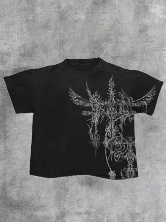T-shirt noir unisexe, imprimé unique été 
