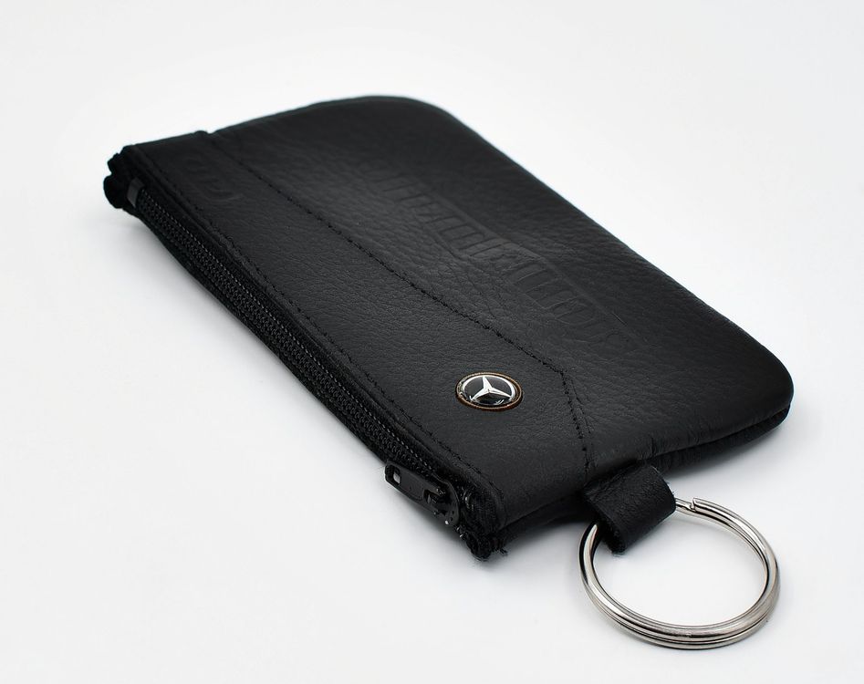 DrachenLeder Mini Geldbörse Etui – Schwarz-Türkis, Aus Echtleder, Mit Reißverschluss & Schlüsselringen, 12x7 Cm