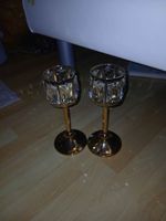 Goldige Kerzenstaender mit Kristallen - 2 Stueck!