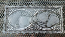 Glasplatte mit Obstgravur, rechteckig, Vintage 