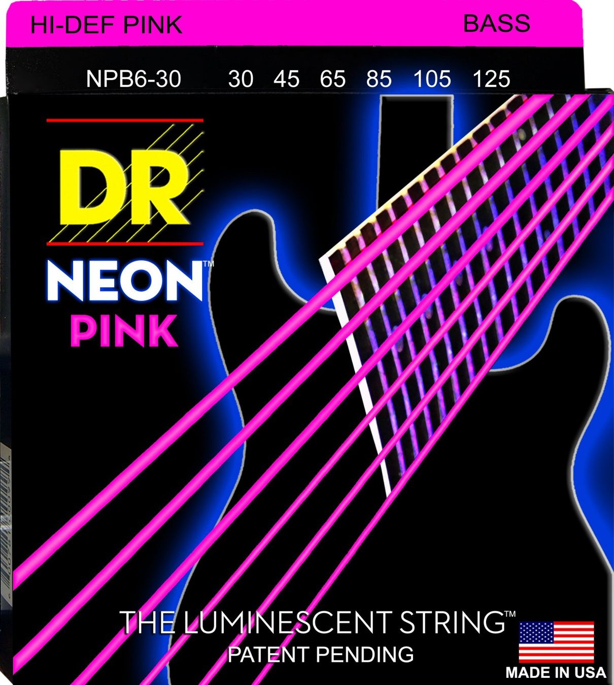 Strumenti musicali: DR Electric Bass Strings:NEON Pink 6-String @ 30-125 – Nuovo e nell'imballaggio originale da Zofingen venduto da Rodeln