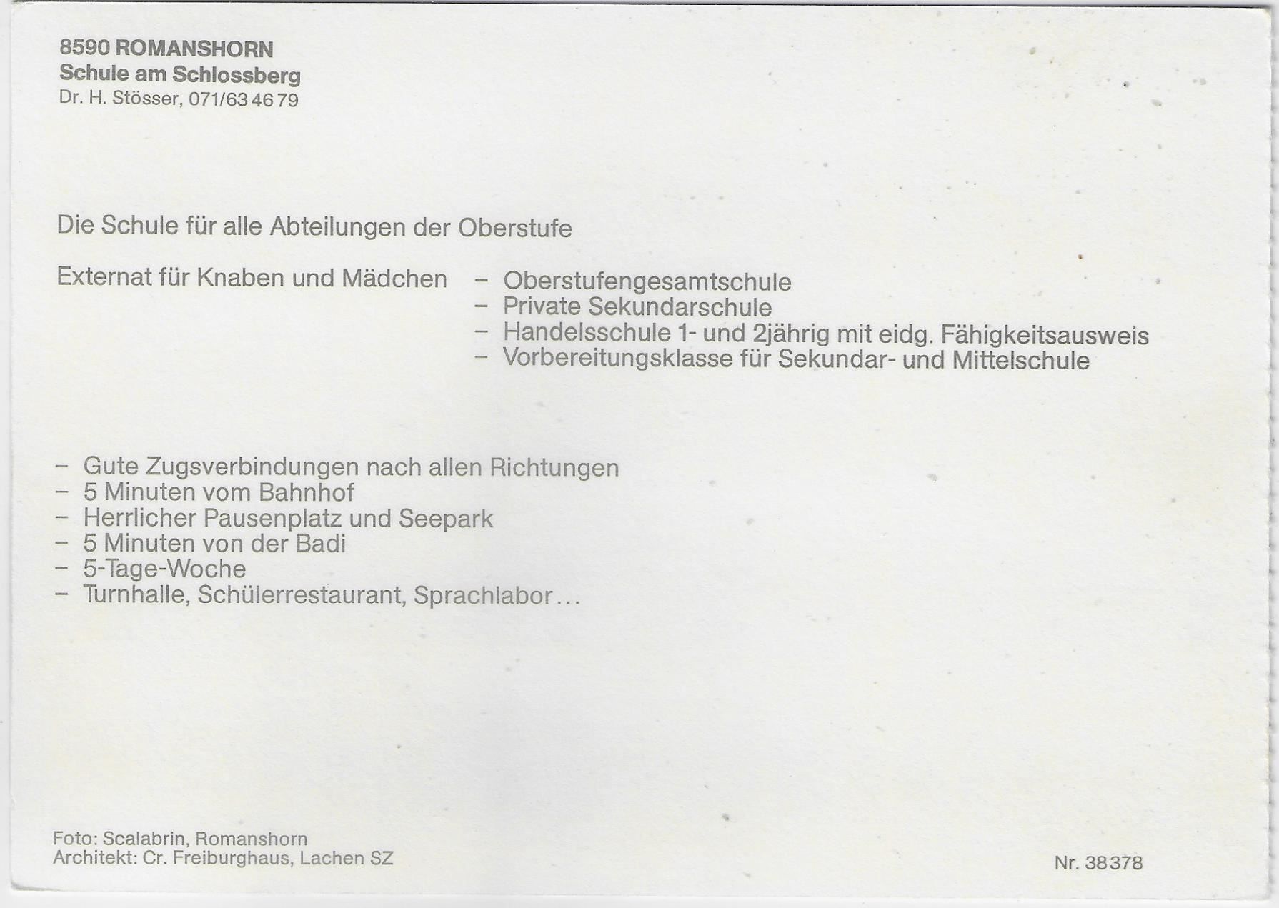 Cartoline postali: Romanshorn - Schule am Schlossberg – Usato da Ettingen venduto da Kartenplanet 1