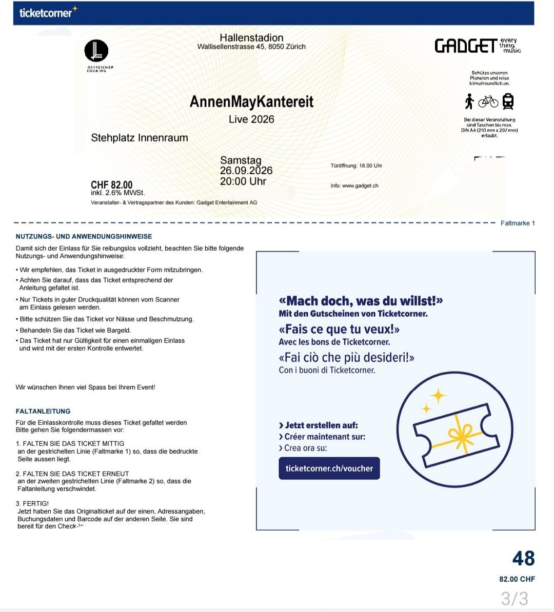 Biglietti: Annenmaykantereit Konzertticket Stehplatz – Nuovo (secondo la descrizione) da St. Gallen venduto da FN1404
