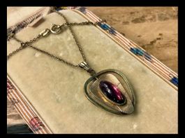 VINTAGE ANHÄNGER AN KETTE GOLD DOUBLÉ SCHMUCKSTEIN, 50-ER