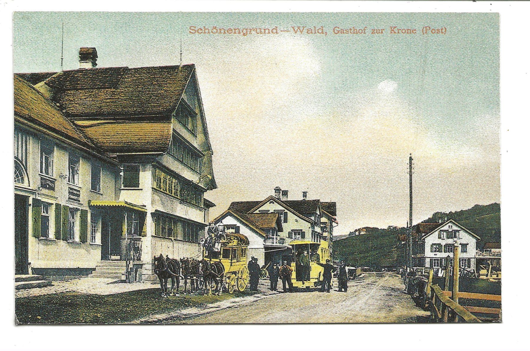 Cartoline postali: Schönengrund - Wald (AR/SG) Postkutsche - Postauto - Krone – Usato da Engelburg venduto da Cartophil
