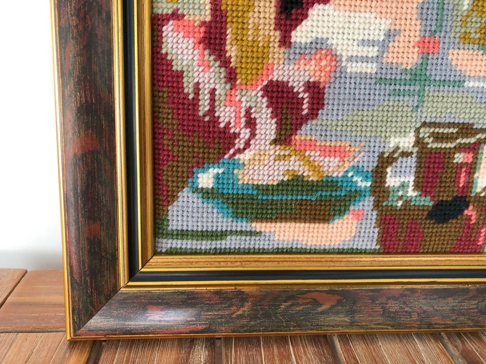 Herzige Gobelin Szene Bilderrahmen 57 cm breit x 47cm hoch (Gebraucht