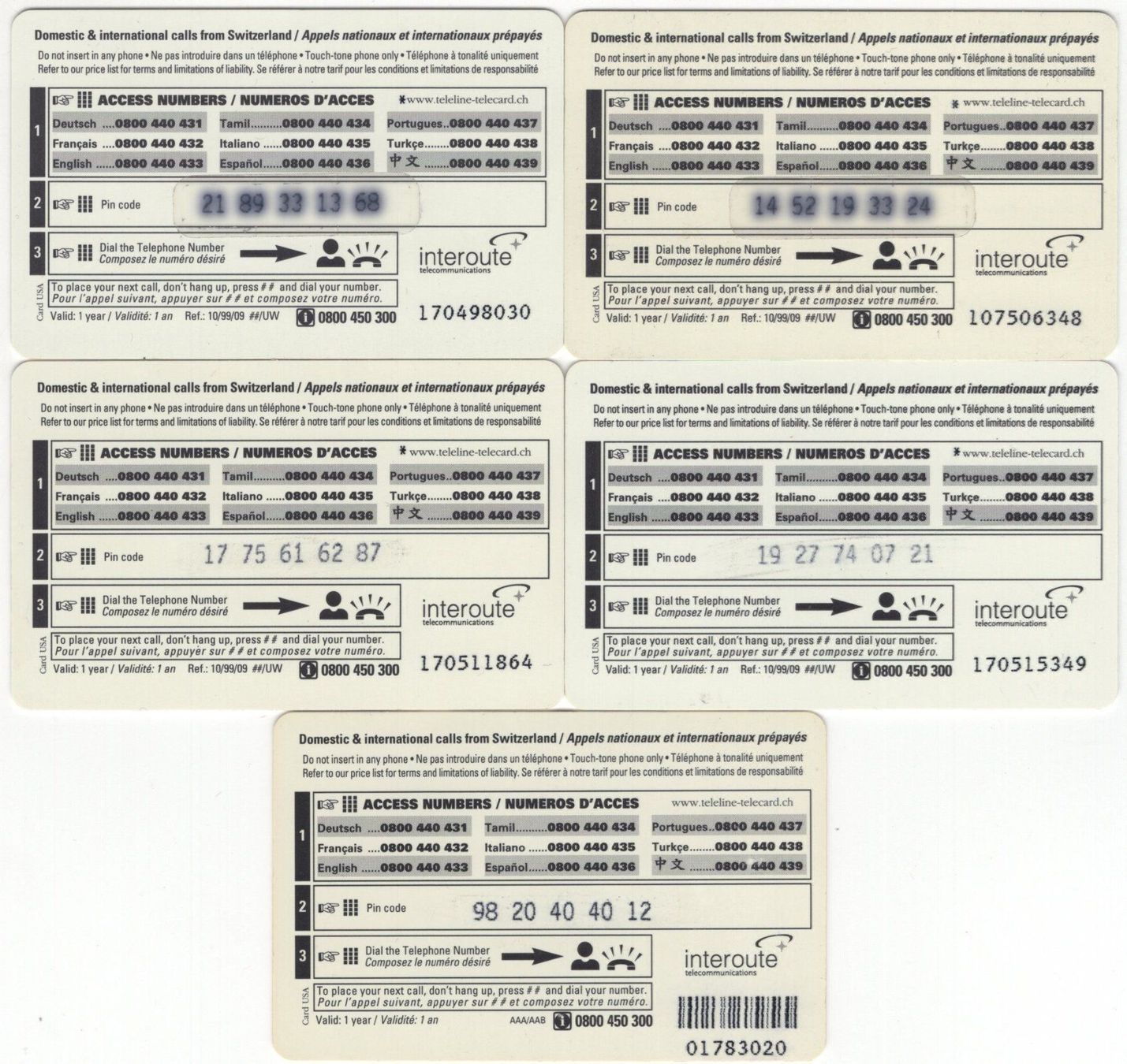 Cartes de téléphone: 5 diverse TELELINE Die Post Prepaidkarten – D'occasion à Eglisau par Chperfins 1