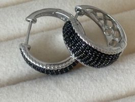 Luxus Elegante Creolen Ohrstecker Schwarz Silberfarben