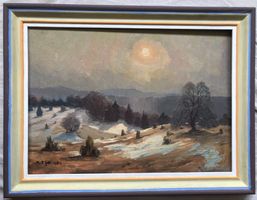 Karl Digel (1905-1974) Gemälde - Öl auf Platte- Winterabend
