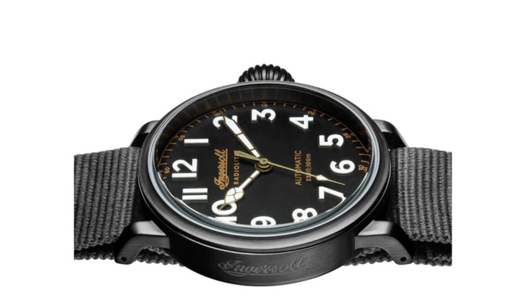 Montre Automatique Ingersoll Bison No.74 IN1717BK - Boîtier Noir 44mm, Bracelet NATO, étanche 100m