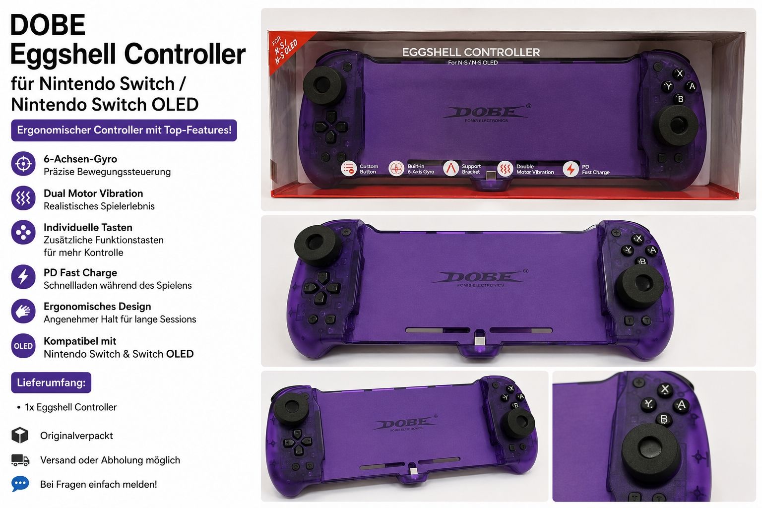 Manettes: DOBE Eggshell Controller für Nintendo Switch Lila  – D'occasion à Ehrendingen par lax21