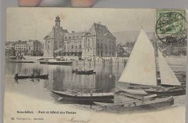 carte postale Neuchâtel port et hôtel des postes