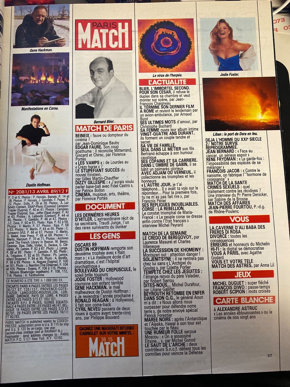 Riviste & Magazine: Paris Match - Bernard Blier - avril 1989 – Usato da Le Brassus venduto da cinema13 1