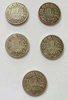 5 x 2 Franken Silbermünzen CH 1874 - 1886