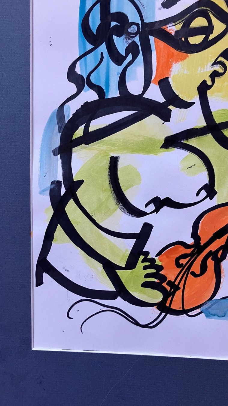 Dipinti: Aquarelle originale, violoniste expressif – Usato da St-Cierges venduto da LeRegain 3