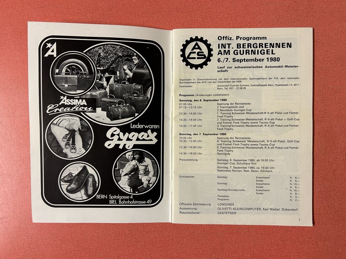 Dokumente: Offizielles Programm Int. Bergrennen Gurnigel 1980 – Gebraucht aus Lanzenhäusern von vic63 1
