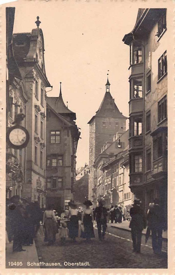 Ansichtskarten: alte ANSICHTSKARTE aus SCHAFFHAUSEN, belebte Strassenszene19 – Gebraucht aus Lufingen von philatelieshop