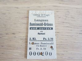 Billett Langnau-Sumiswald-Grünen, gestempelt 23. Juli 1959,