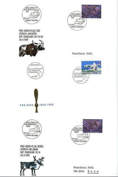 Tutti i francobolli: Kleinbogen PRO AERO 2 Stk. + 3 FDC(S602) – Usato da Seuzach venduto da Philahits 1