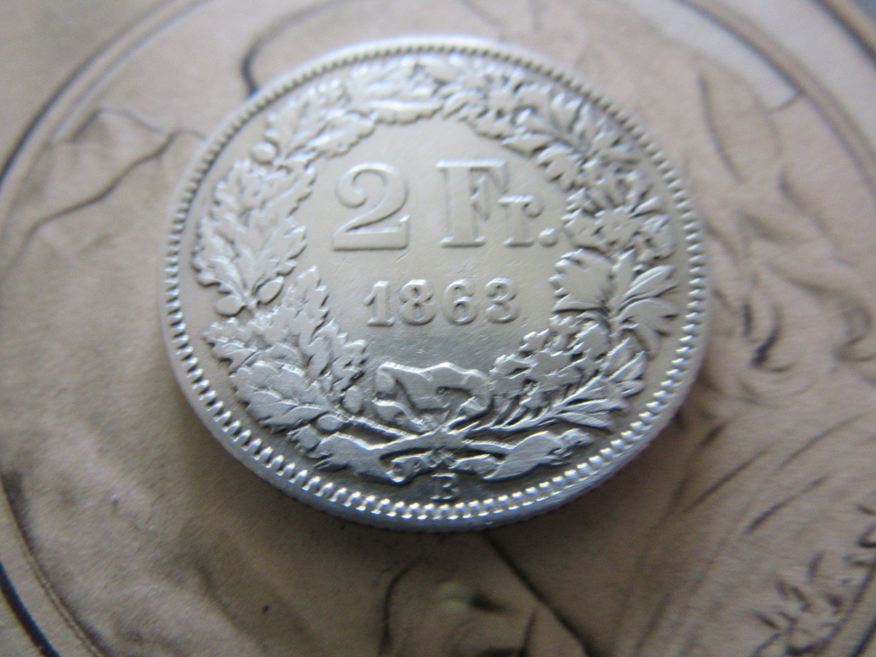 Tutti le monete: 2 FRANKEN 1863 SCHWEIZ AG 800 SILVER – Usato da châtelaine venduto da VrenliNumis86 1