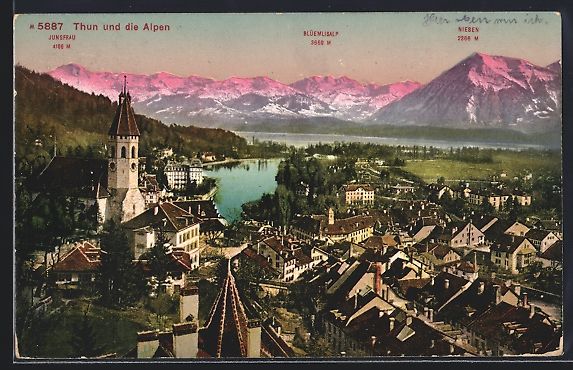 Ansichtskarten: AK Thun, Ortsansicht mit Alpenpanorama – Gebraucht aus Berlin von bartko-reher