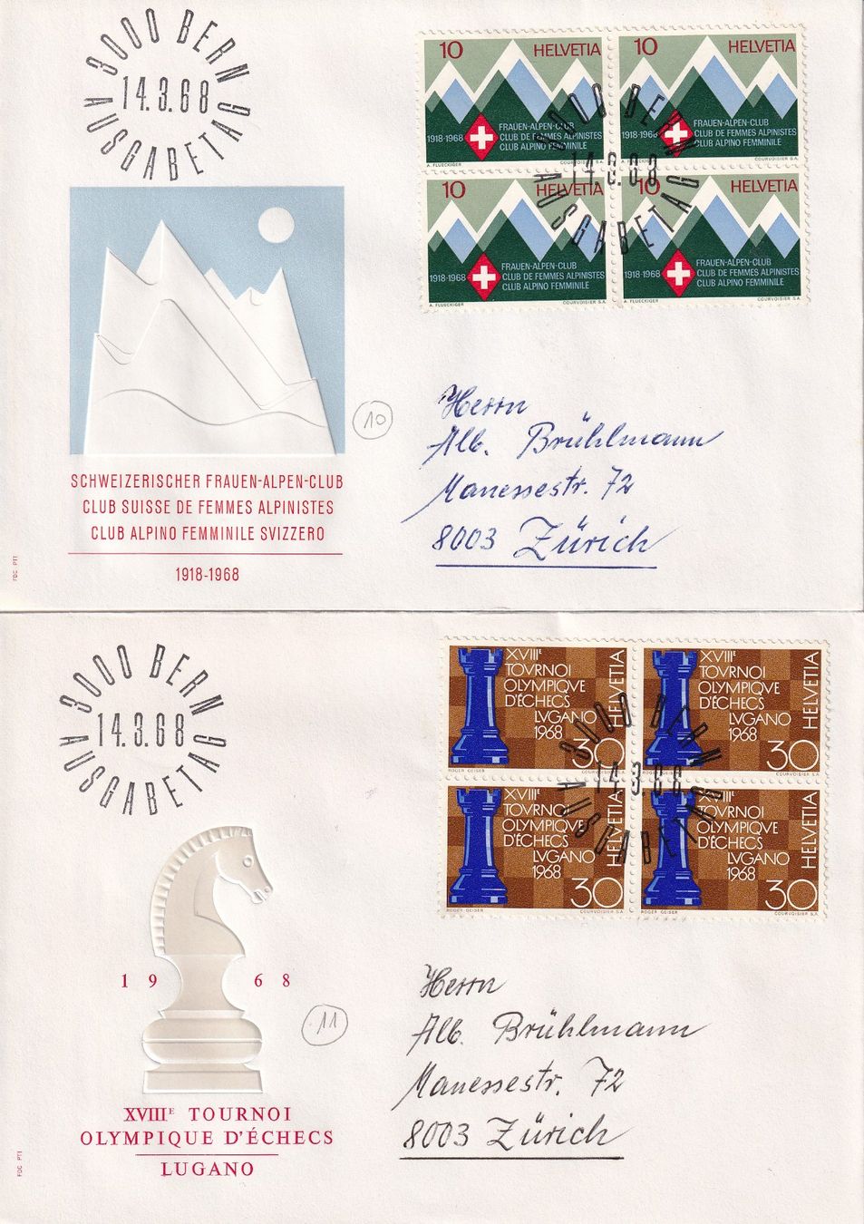 Tutti i francobolli: Lot 4 Briefe FDC 4er Block 1968 – Usato da Rossa venduto da becky05