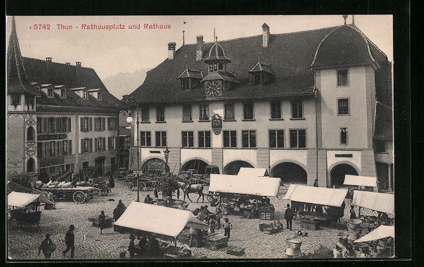 Ansichtskarten: AK Thun, Rathausplatz und Rathaus – Gebraucht aus Berlin von bartko-reher