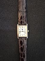 Montre femme LIP rectangulaire, bracelet croco marron, chic!